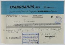 [Recibo emitido por Transcargo por el pago realizado por Demarco en concepto del flete de París a...