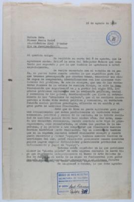 [Copia de carta de Ignacio Pirovano a Niomar Moniz Sodré. 16 de agosto de 1956]