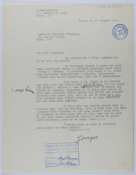 [Carta de Georges Vantongerloo a Ignacio Pirovano. París,26 de octubre de 1962]