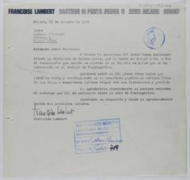 [Carta de Françoise Lambert a Ignacio Pirovano. Milano, 15 de octubre de 1971]
