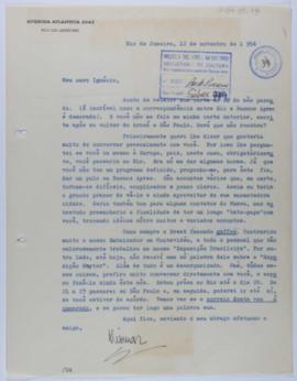 [Carta de Niomar Moniz Sodré a Ignacio Pirovano. Río de Janeiro, 12 de noviembre de 1956]