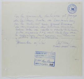 [Recibo emitido por Miguel Ángel Vidal donde consta el monto pagado por Ignacio Pirovano en concepto de tercer cuota por las obras "Entre espacios no. 8" y  "Dinámica cromática Nº 9"]