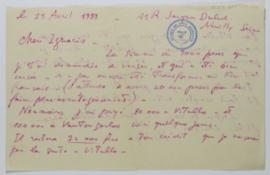 [Carta de Kiddy a Ignacio Pirovano. Neuilly Seine, 28 de abril de 1951]