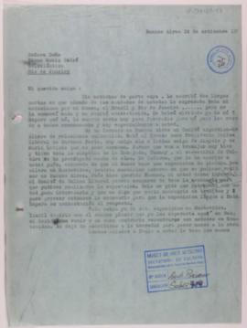 [Copia de carta de Ignacio Pirovano a Niomar Moniz Sodré. Buenos Aires, 24 de septiembre de 1956]