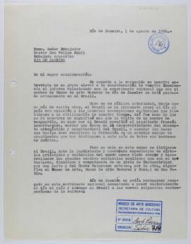 [Borrador de carta de Ignacio Pirovano a Felipe Espil. Río de Janeiro, 1 de agosto de 1956]