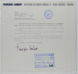 [Carta de Françoise Lambert a Ignacio Pirovano. Milano, 1971]