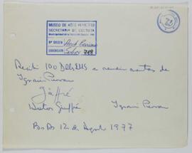 [Recibo emitido por Héctor Giuffré donde consta el monto pagado por Ignacio Pirovano al artista]