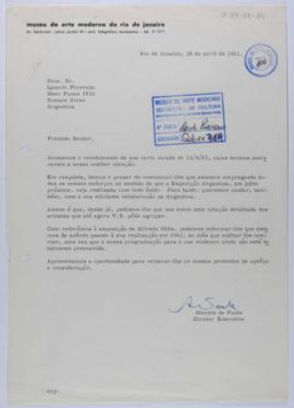 [Carta de Aloysio de Paula a Ignacio Pirovano. Rio de Janeiro, 28 de abril de 1961]