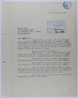 [Copia de carta de Ignacio Pirovano a Niomar Moniz Sodré. 19 de febrero de 1957]