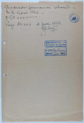 [Recibo emitido por Miguel Ángel Vidal por la venta de la obra "Cuadrados generando vibración" a Ignacio Pirovano]