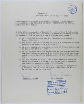 Relaciones contractuales entre Ignacio Pirovano y David Lamelas con referencia a la promoción de venta y distribución de futuras copias del film 121,66