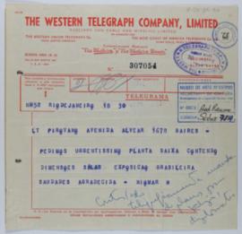 [Telegrama de Niomar Moniz Sodré a Ignacio Pirovano. Río de Janeiro, 30 de marzo de 1957]