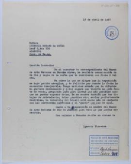 [Copia de carta de Ignacio Pirovano a Lucrecia Moyano Muñiz. 16 de abril de 1957]