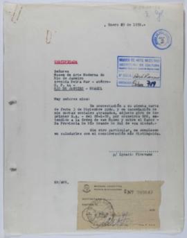 [Carta certificada de Ignacio Pirovano dirigida al Museu de Arte Moderna do Rio de Janeiro. 29 de enero de 1959]
