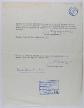 [Recibo emitido por Víctor Magariños donde consta el monto pagado por Ignacio Pirovano en  octubre de 1967, según el convenio firmado por ambos]