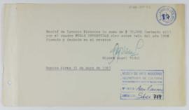 [Recibo emitido por Miguel Ángel Vidal por la venta de la obra "Fugas invertidas" a Ignacio Pirovano]